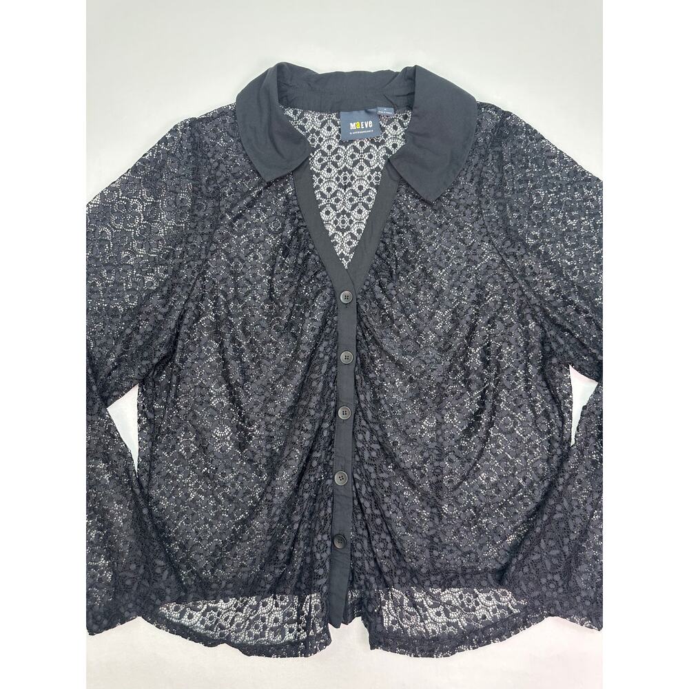 Maeve Anthropologie Blue Black Lace Button Down Blouse Size 3X Peter Pan Collar - Picture 4 of 10